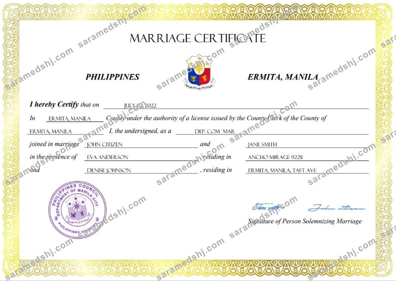 Philippines marriage certificate Word and PDF template